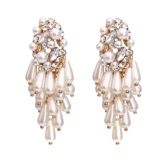 Zara Pearl Tassel Crystal Drop Earrings - Picture 1 of 6